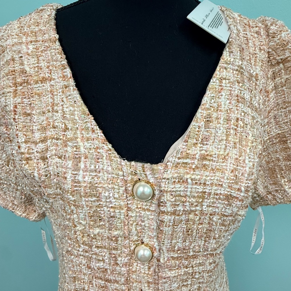 Foxiedox Puff-Sleeve Tweed Sheath Dress Blush L & XL - Picture 5 of 8